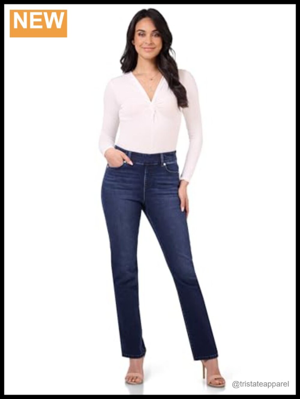 Rekucci Pull-On Straight Leg Jeans Mid Rise Denim Pants
